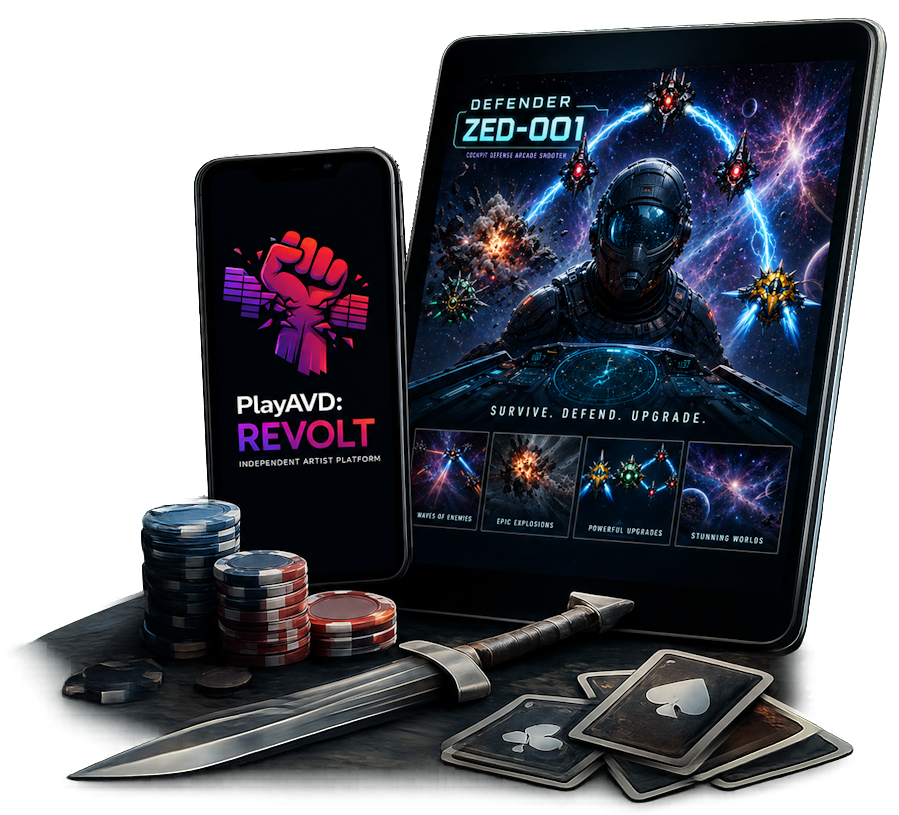 PlayAVD games shown on phone and tablet